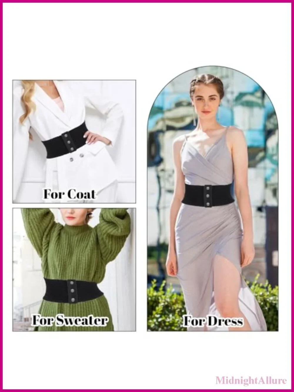 Wide Elastic Waist Belt for Women Lace Embellished Snap Fastener Dress Belt
